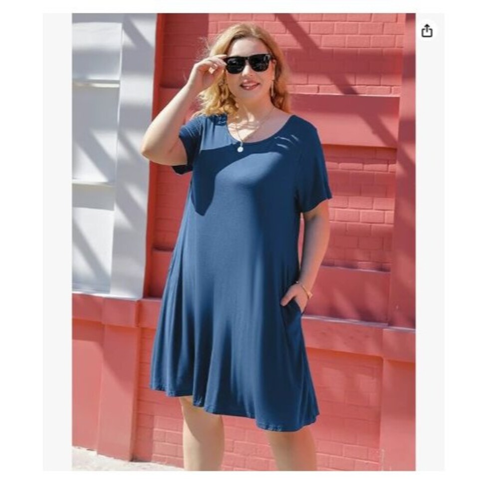 Women’s casual Dress 3XL Swing Loose Short Sleeve Steel Blue JollieLovin